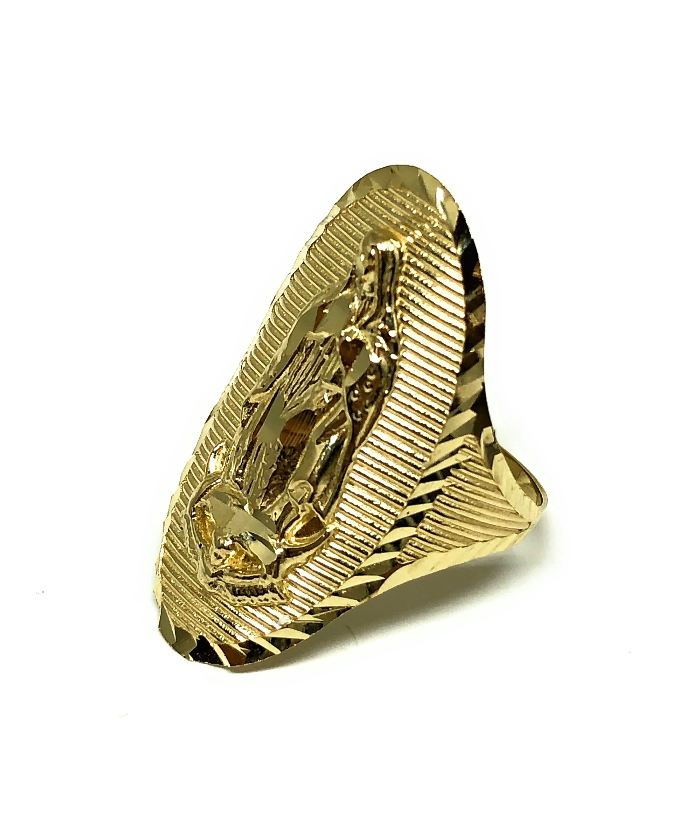 10k Solid Gold Yellow Virrgin Mary Oval Long Ring