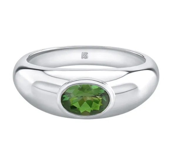 14K Gold Bezel Set Green Tourmaline Dome Ring