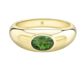 14K Gold Bezel Set Green Tourmaline Dome Ring