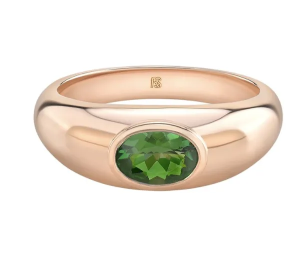 14K Gold Bezel Set Green Tourmaline Dome Ring