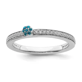 14k White Gold, Blue Topaz & 1/8 Ctw Diamond Stackable Ring