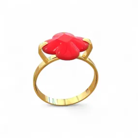 14K Yellow gold red faceted clover ring-639939