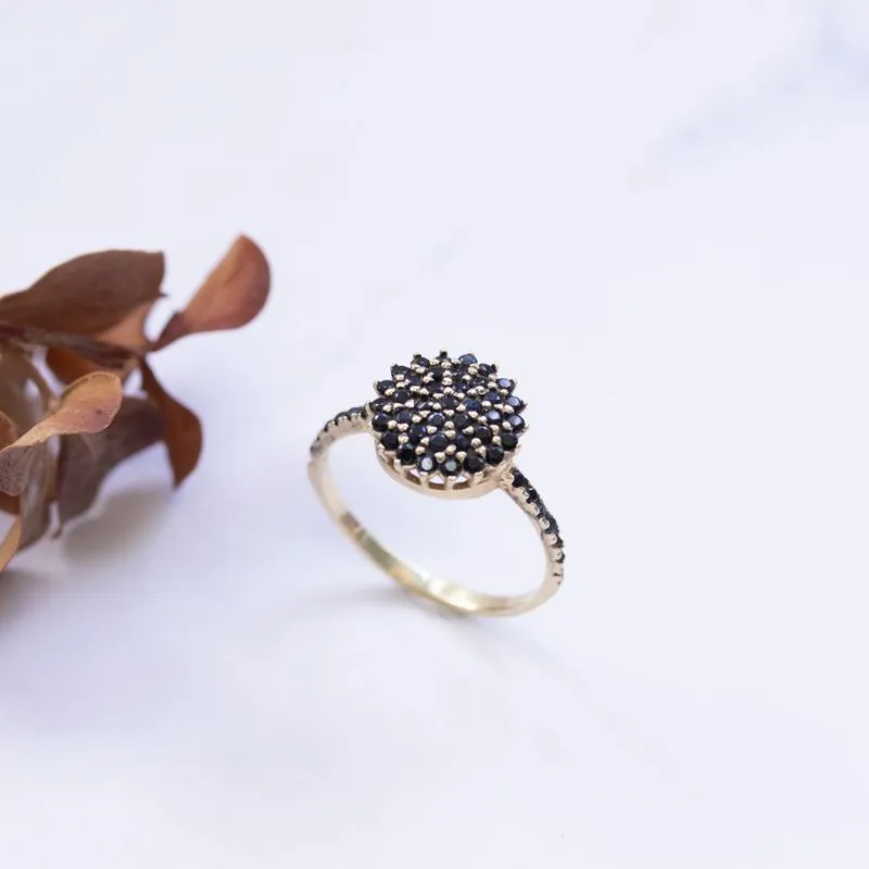 14K Yellow Gold Round Black Cubic Zirconia 1.5mm Ring