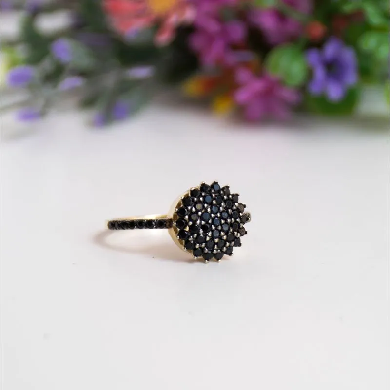 14K Yellow Gold Round Black Cubic Zirconia 1.5mm Ring