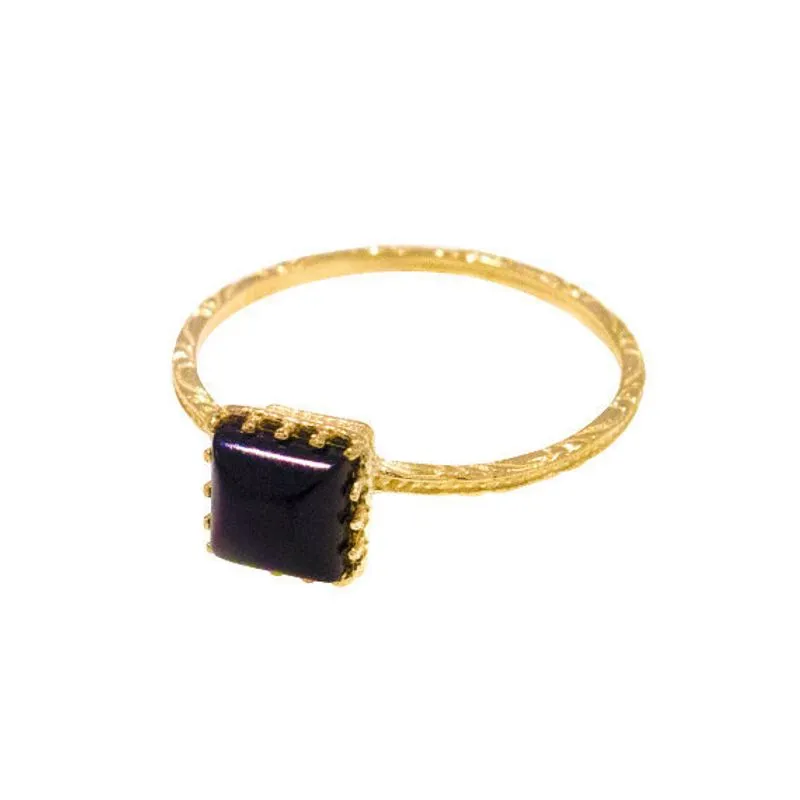 14K Yellow Gold Square Black Onyx 5X5mm Ring