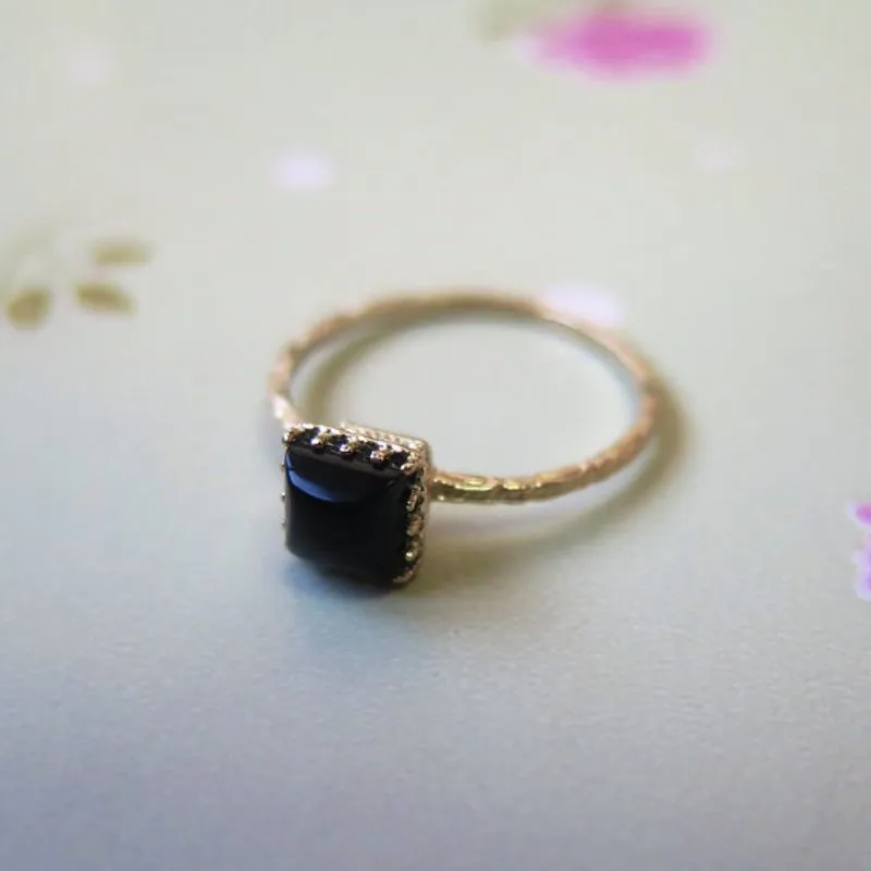 14K Yellow Gold Square Black Onyx 5X5mm Ring