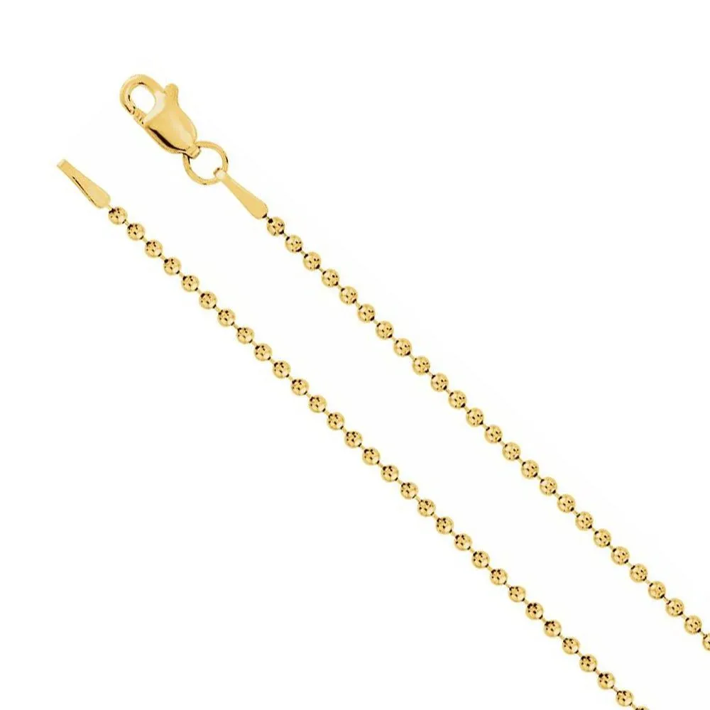 1.5mm 14K Yellow Gold Solid Bead Chain Necklace