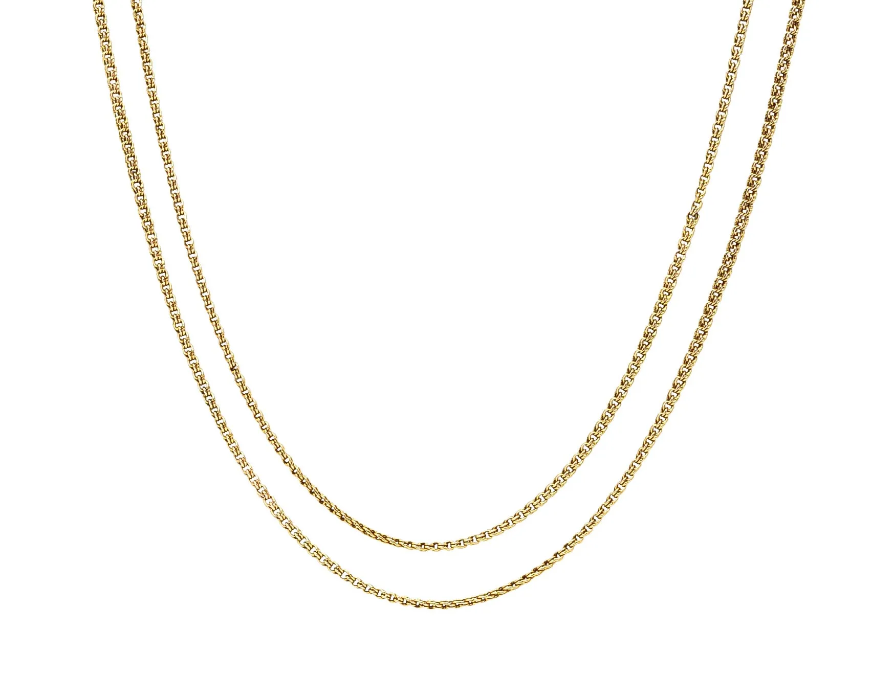 1900 Russian Victorian 14 Karat Yellow Gold 59 Inch Long Curb Chain Lariat Necklace