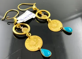 21K Solid Gold Turkish Coin Long Earrings E10736