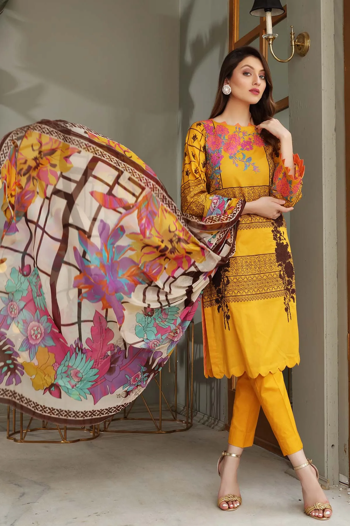 3-piece Unstitched Embroidered Brosha Lawn Suit - RM-13