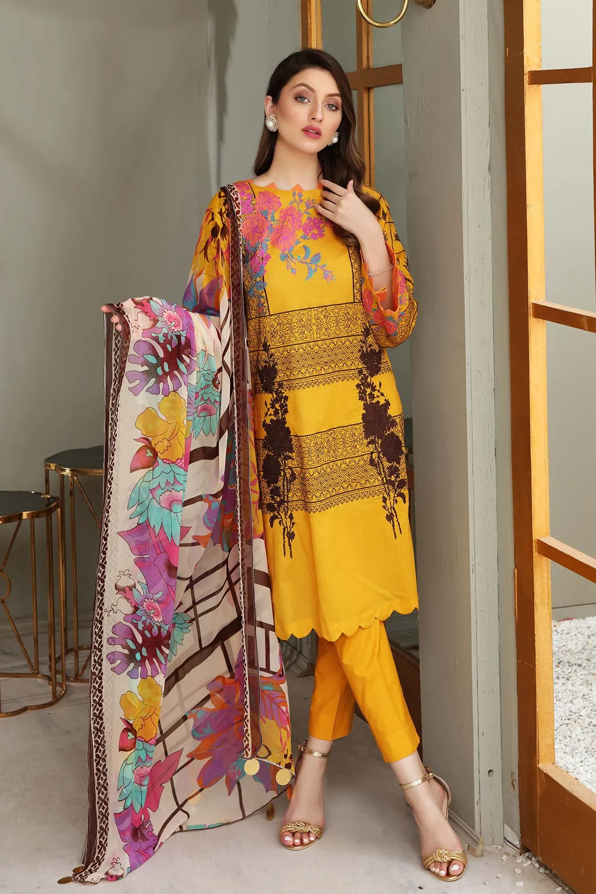 3-piece Unstitched Embroidered Brosha Lawn Suit - RM-13