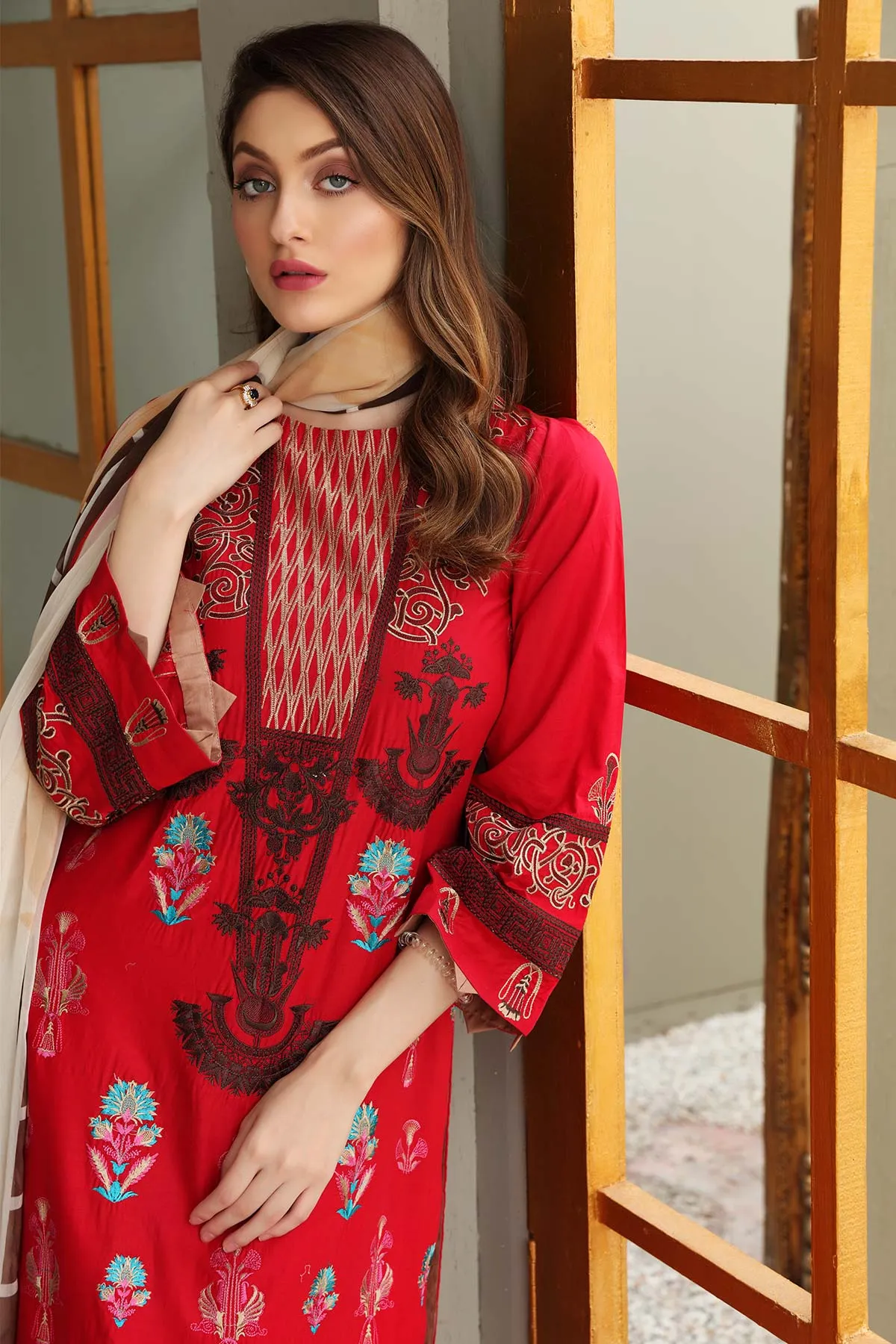 3-piece Unstitched Embroidered Brosha Lawn Suit - RM-14