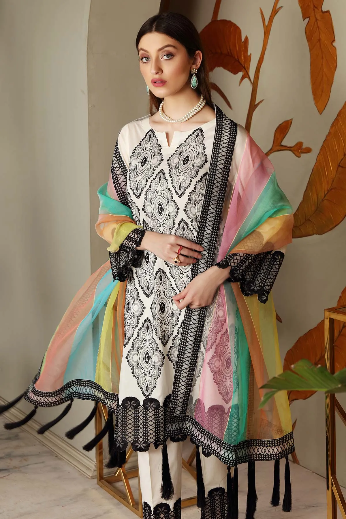 3-piece Unstitched Embroidered Brosha Lawn Suit - RM-16