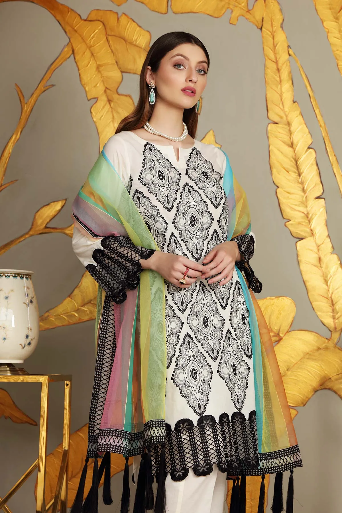 3-piece Unstitched Embroidered Brosha Lawn Suit - RM-16