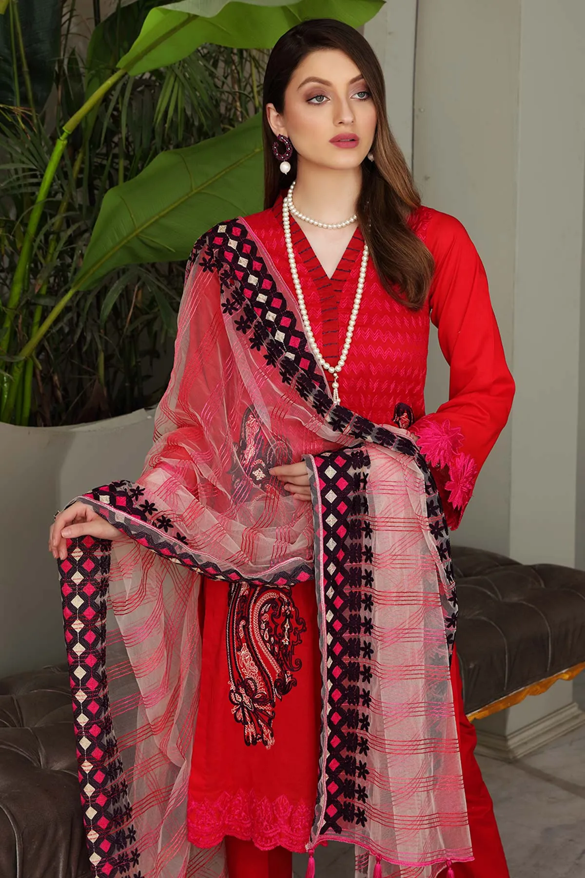 3-piece Unstitched Embroidered Brosha Lawn Suit - RM-17