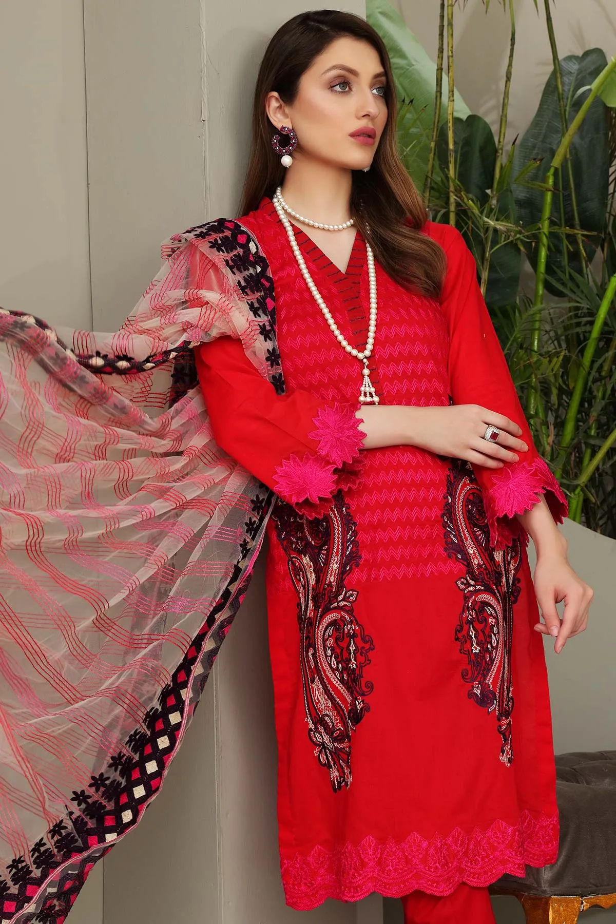 3-piece Unstitched Embroidered Brosha Lawn Suit - RM-17