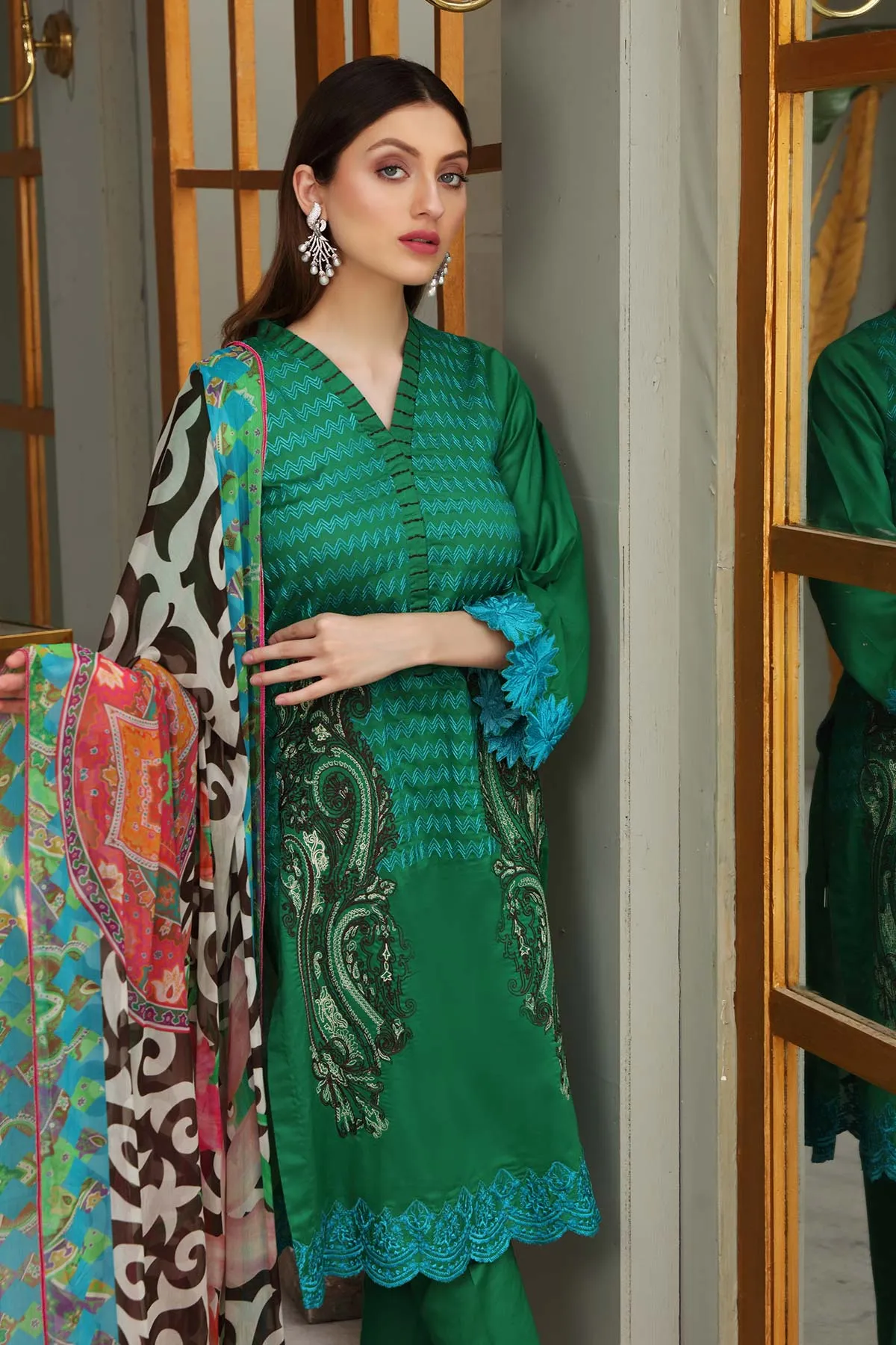 3-piece Unstitched Embroidered Brosha Lawn Suit - RM-18