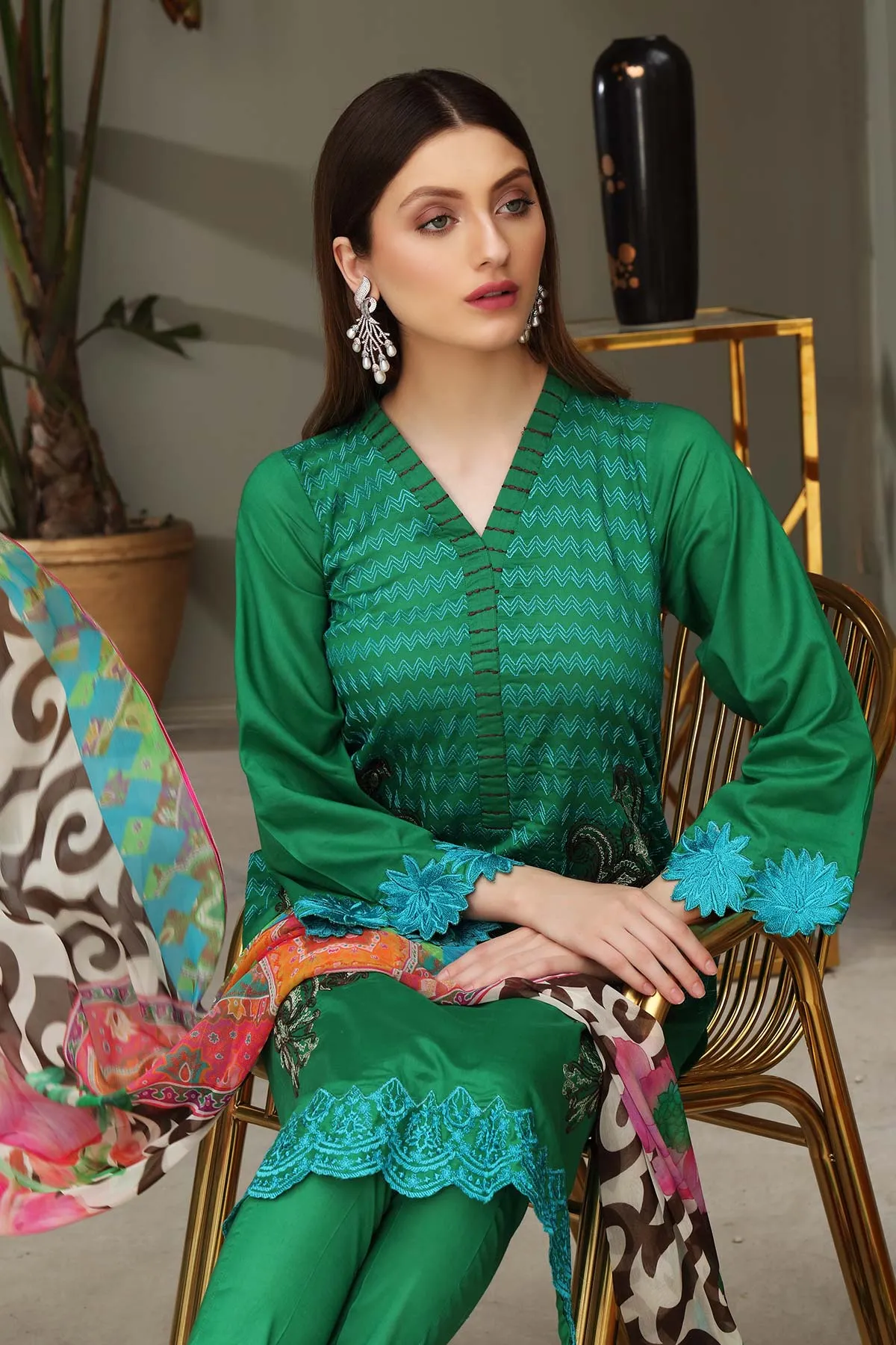 3-piece Unstitched Embroidered Brosha Lawn Suit - RM-18