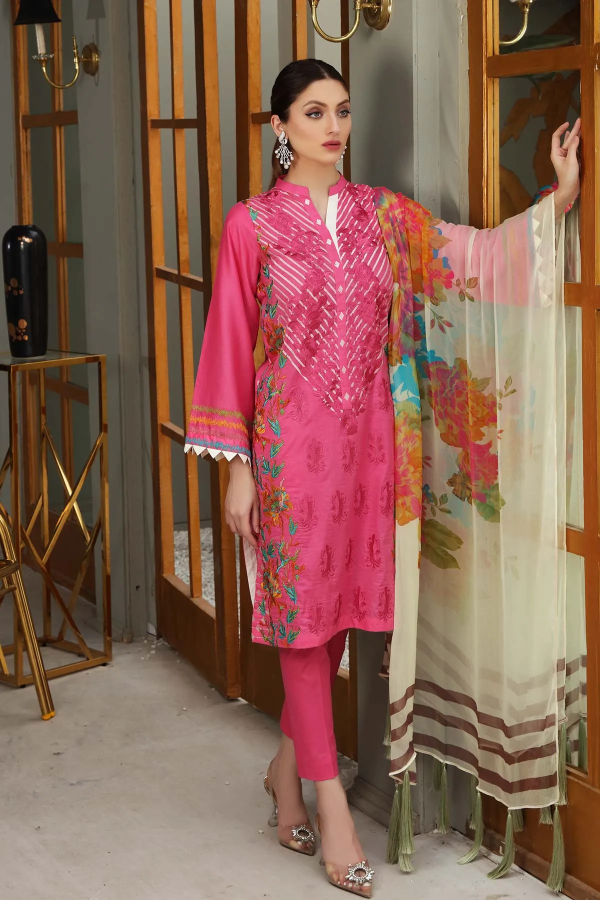 3-piece Unstitched Embroidered Brosha Lawn Suit - RM-19