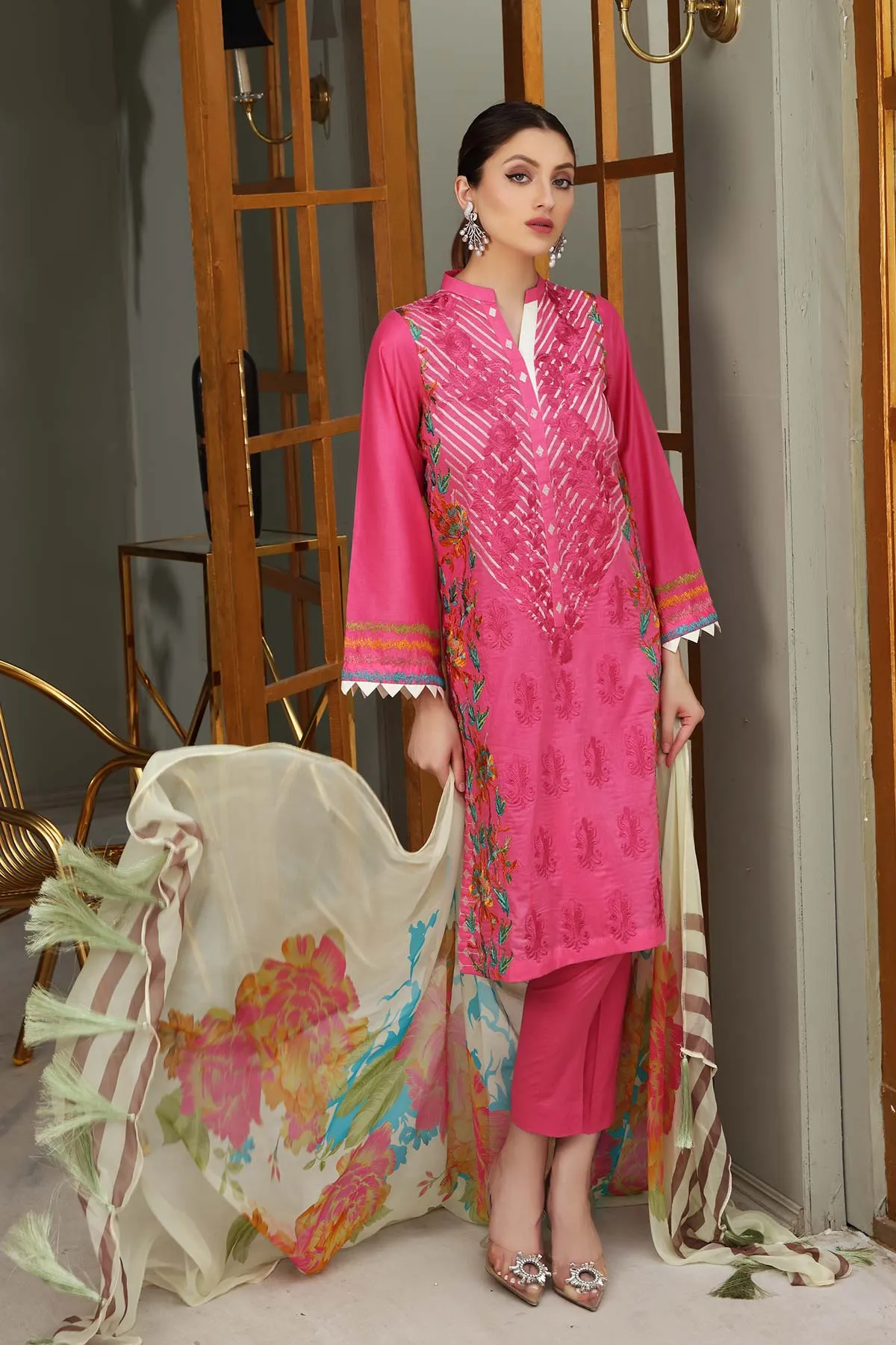 3-piece Unstitched Embroidered Brosha Lawn Suit - RM-19