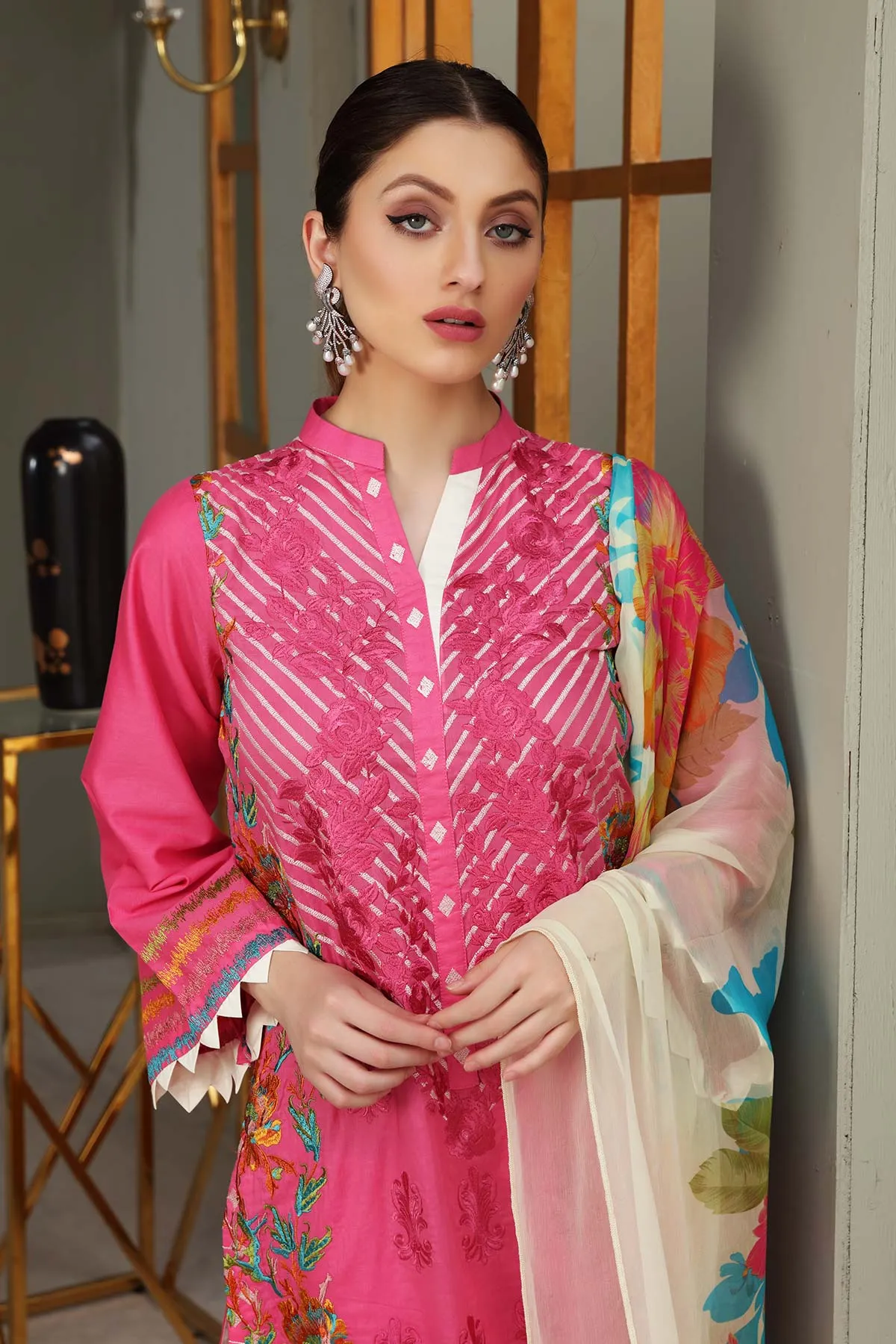 3-piece Unstitched Embroidered Brosha Lawn Suit - RM-19