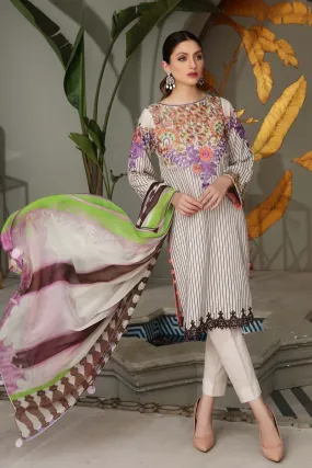 3-piece Unstitched Embroidered Brosha Lawn Suit - RM-20