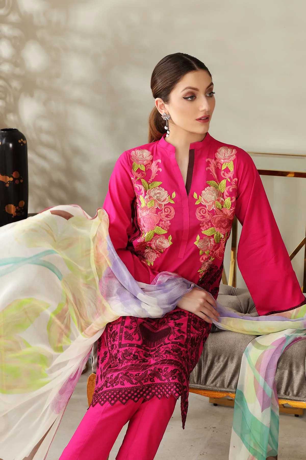 3-piece Unstitched Embroidered Brosha Lawn Suit - RM-21