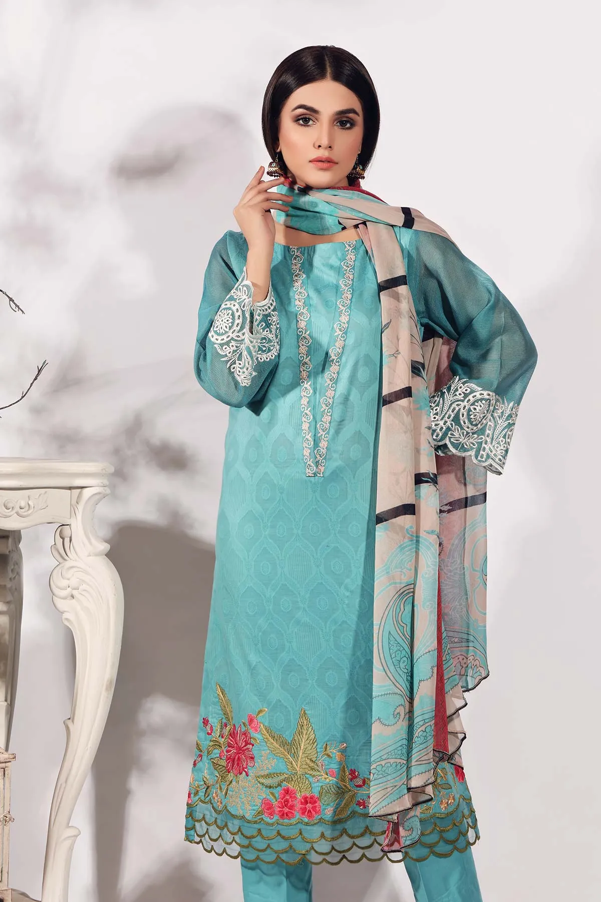 3-piece Unstitched Embroidered Brosha Lawn Suit - RM-22