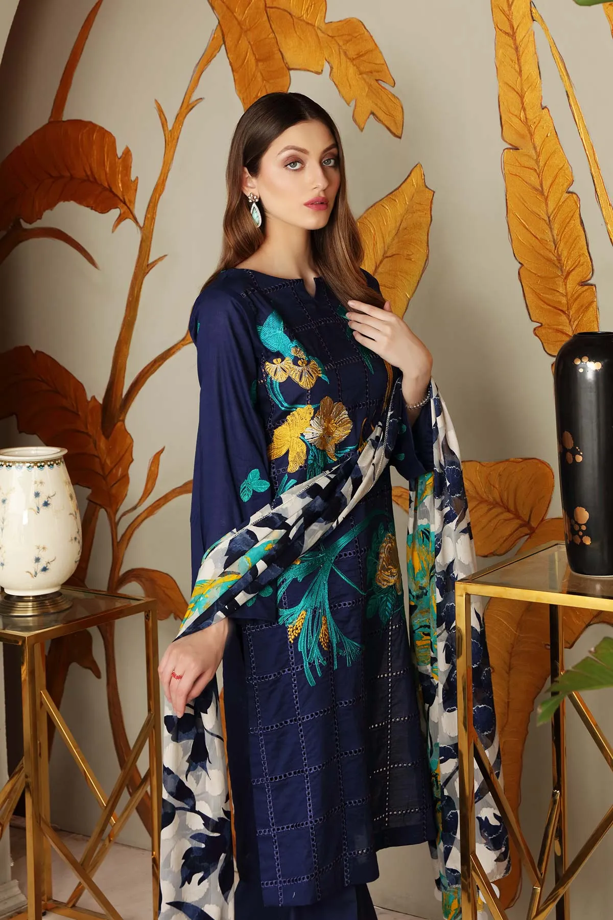 3-piece Unstitched Embroidered Brosha Lawn Suit - RM21-15