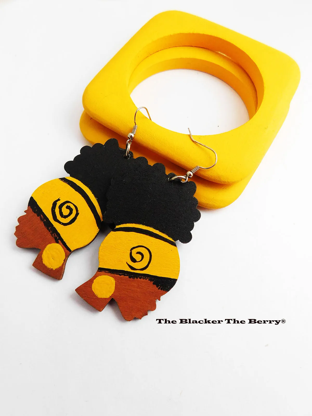 African Earrings Yellow Black Wooden Jewelry Ethnic