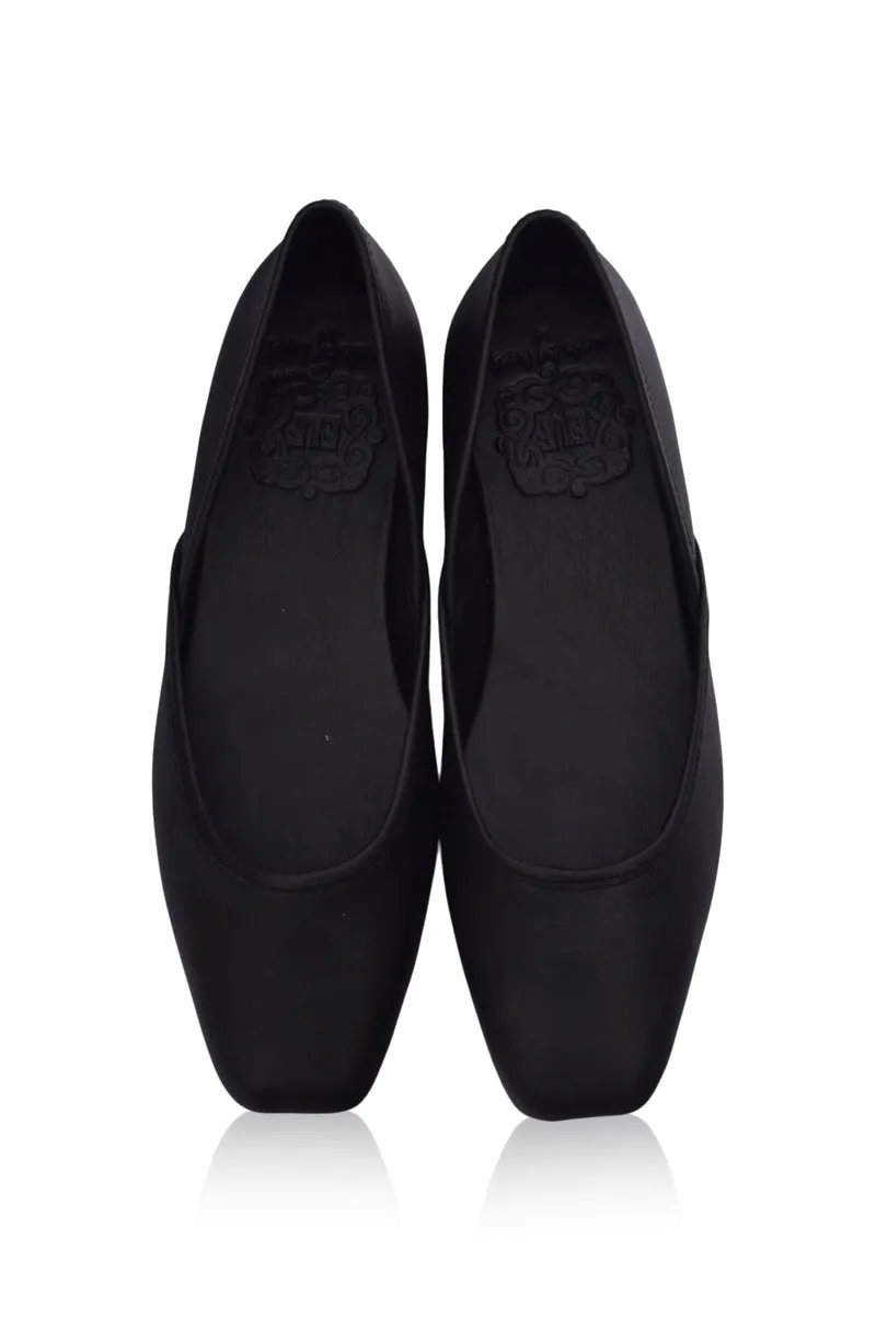 Amore Square Toe Ballet Flats in Black