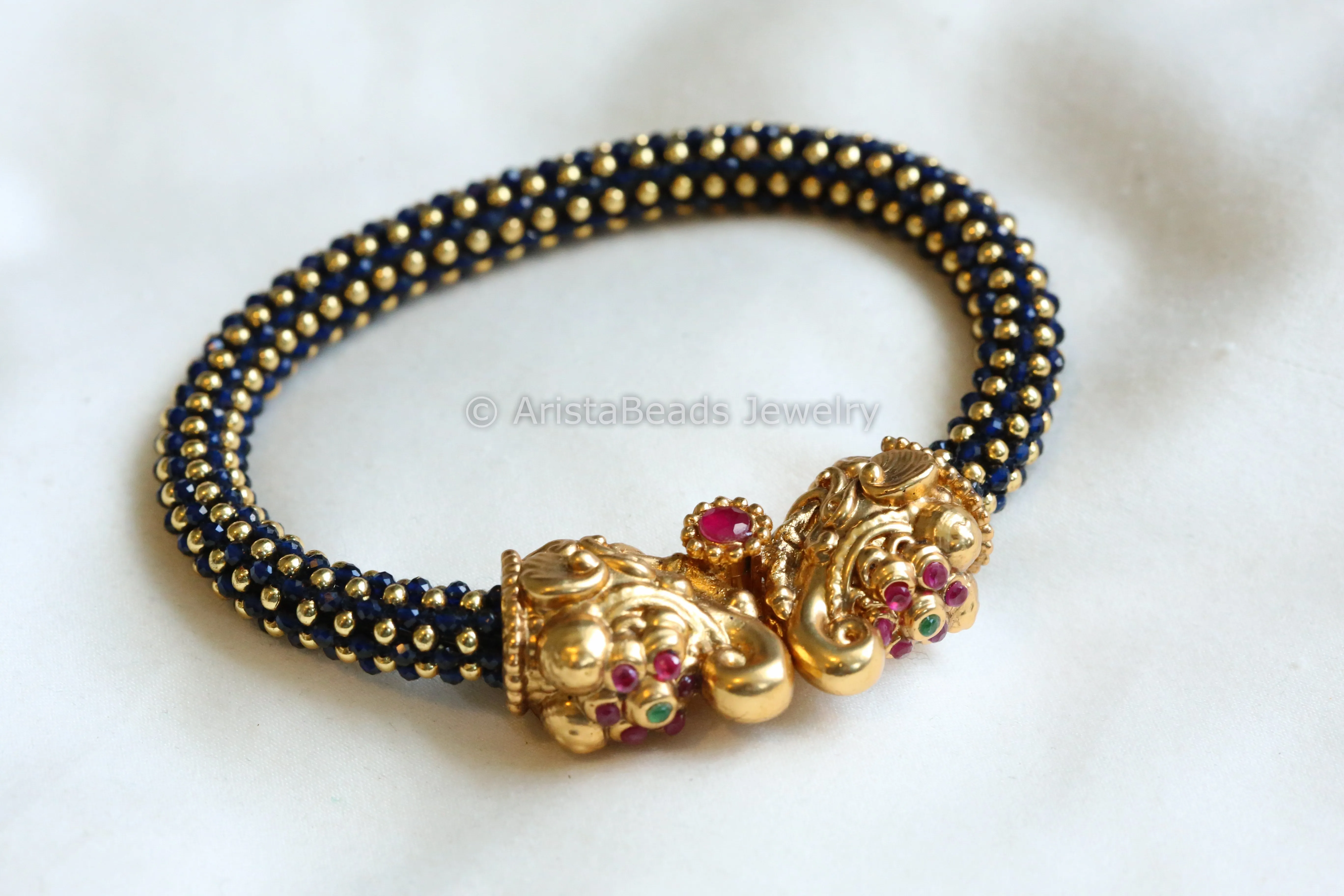 Antique Gold Elephant Bangle - Blue Gold (2.8)