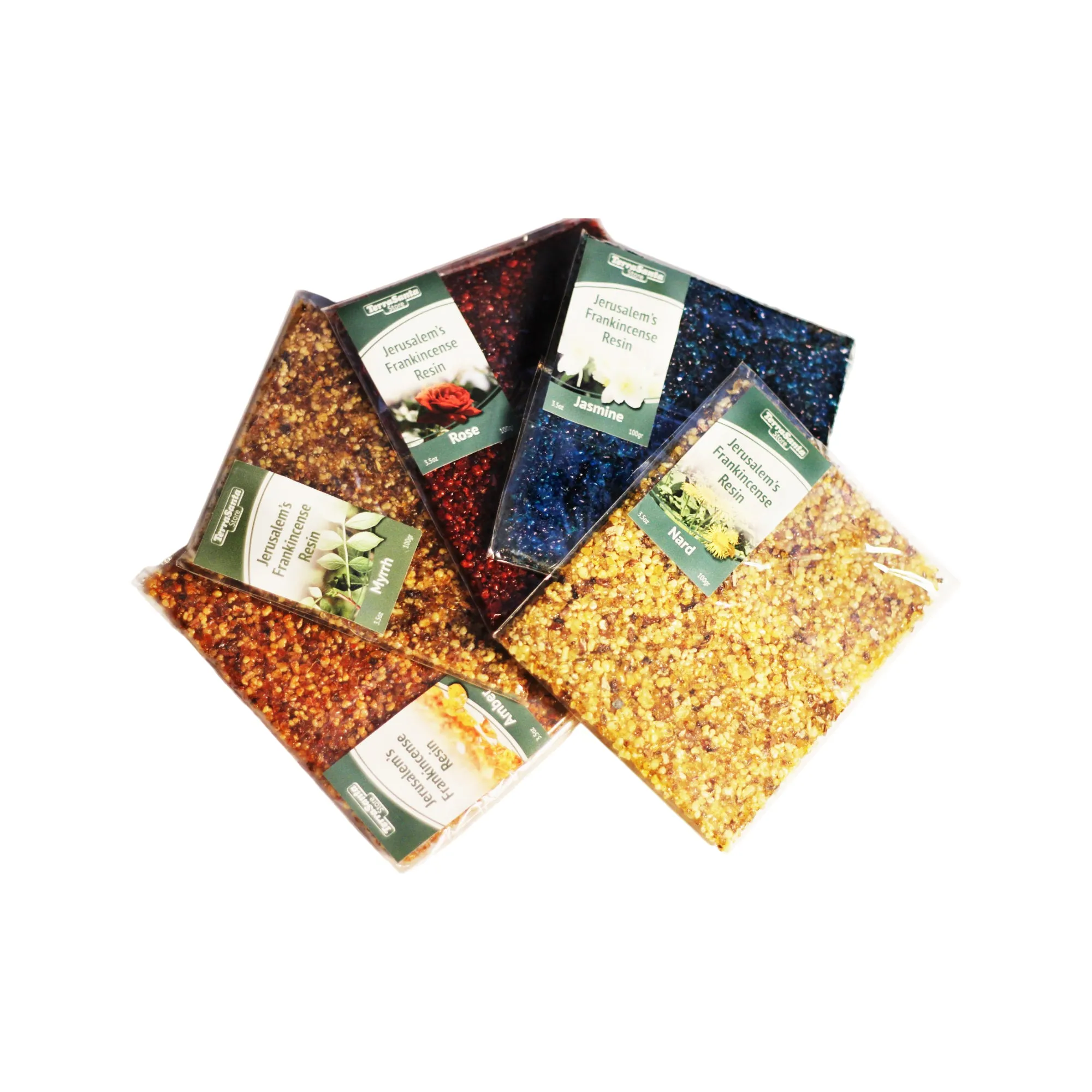 Aromatic 5 Piece Incense Set - Amber, Myrrh, Rose, Jasmine & Nard Scented Pressed Frankincense Slate (3.5oz/100gr each)