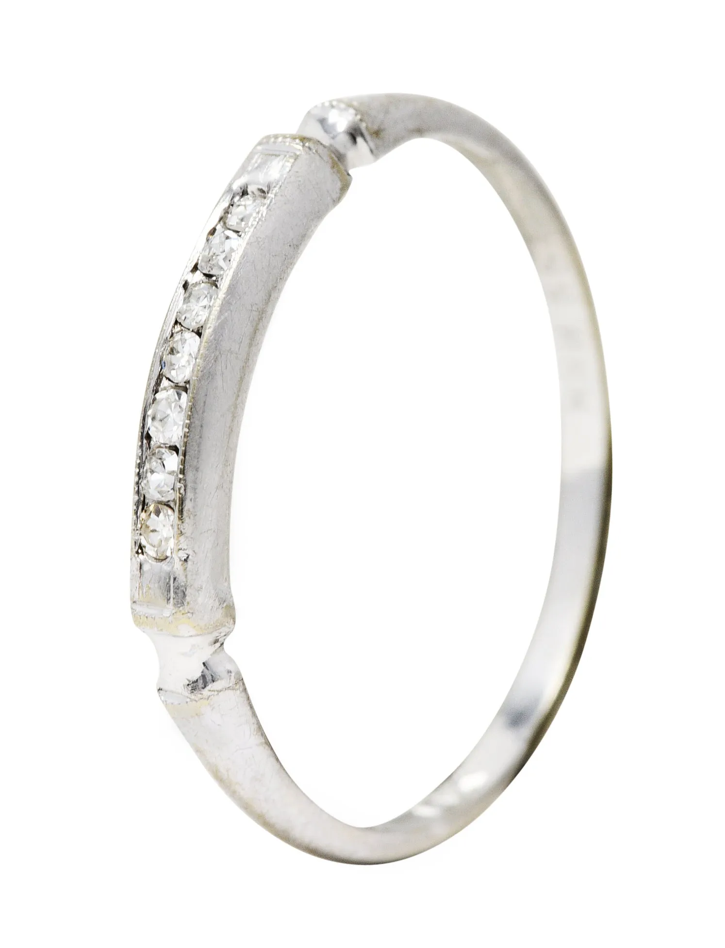 Art Deco Single Cut Diamond 14 Karat White Gold Band Ring