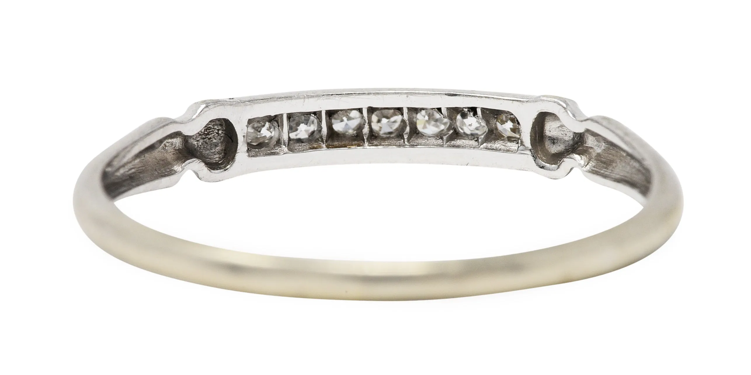 Art Deco Single Cut Diamond 14 Karat White Gold Band Ring