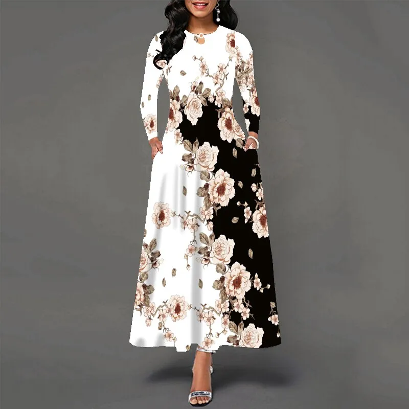 Autumn Winter Long Dress Women White Long Sleeve V-neck