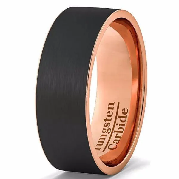 Black Brushed Tungsten Rose Gold Ring