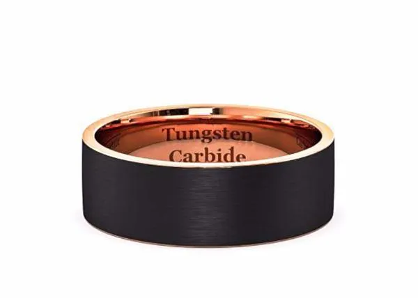 Black Brushed Tungsten Rose Gold Ring