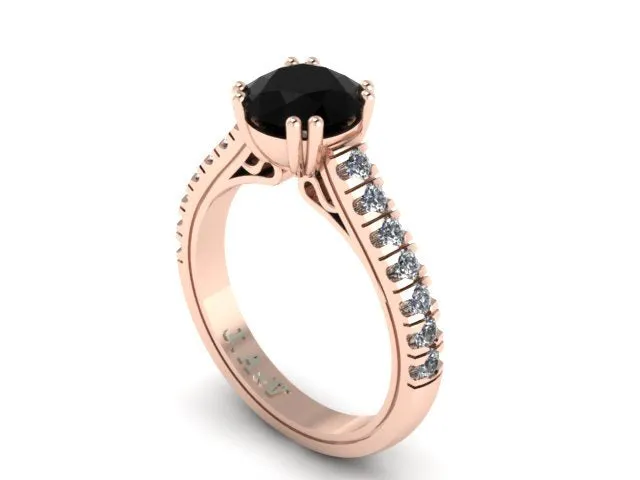 Black Diamond Engagement Ring White Diamond Weding Ring 14K Rose Gold Ring Mother's Day Gift Unique Custom Made Engagement Rings