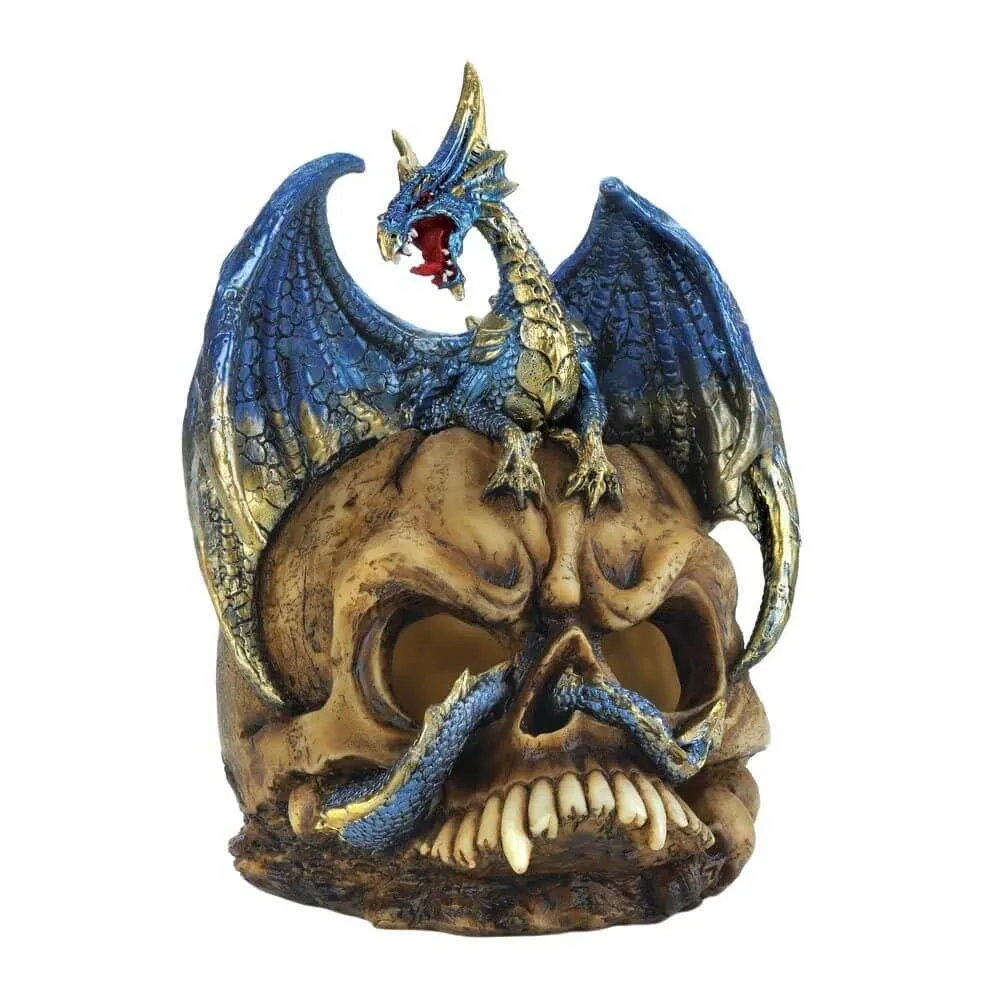 Blue Dragon on Skull Figurine