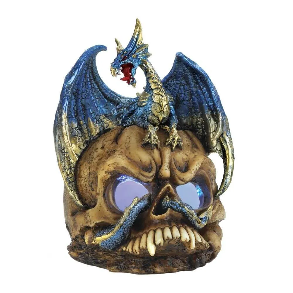 Blue Dragon on Skull Figurine