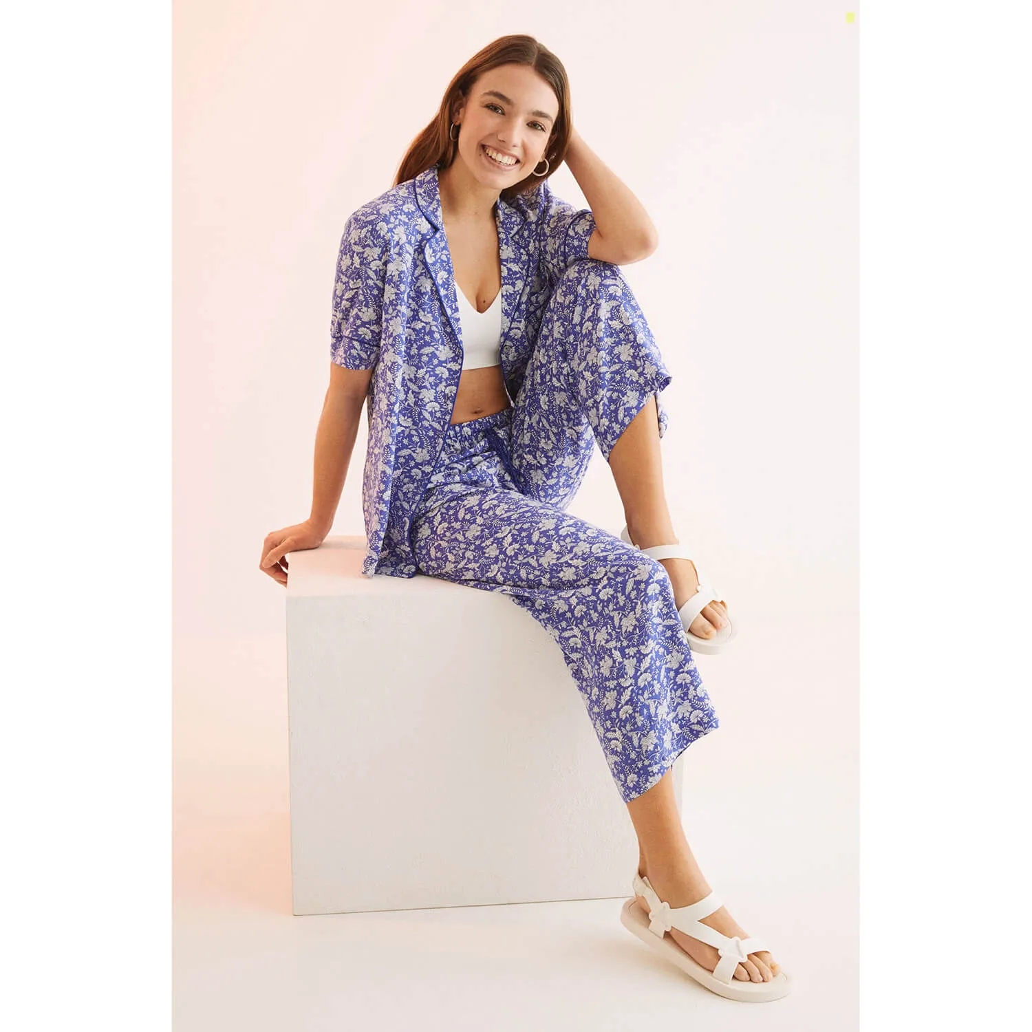 Blue Printed Classic Pyjamas - Blue