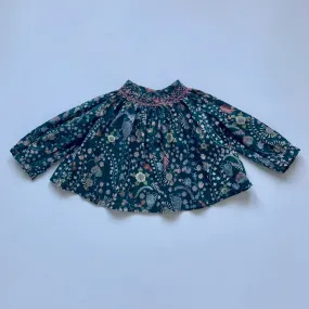 Bonpoint Dark Green Liberty Print Blouse: 6 Months