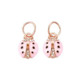 Charms, Ladybug, Rose Gold, Alloy, Pink, Enamel, Crystal Rhinestones, With Jump Ring, 14.5mm