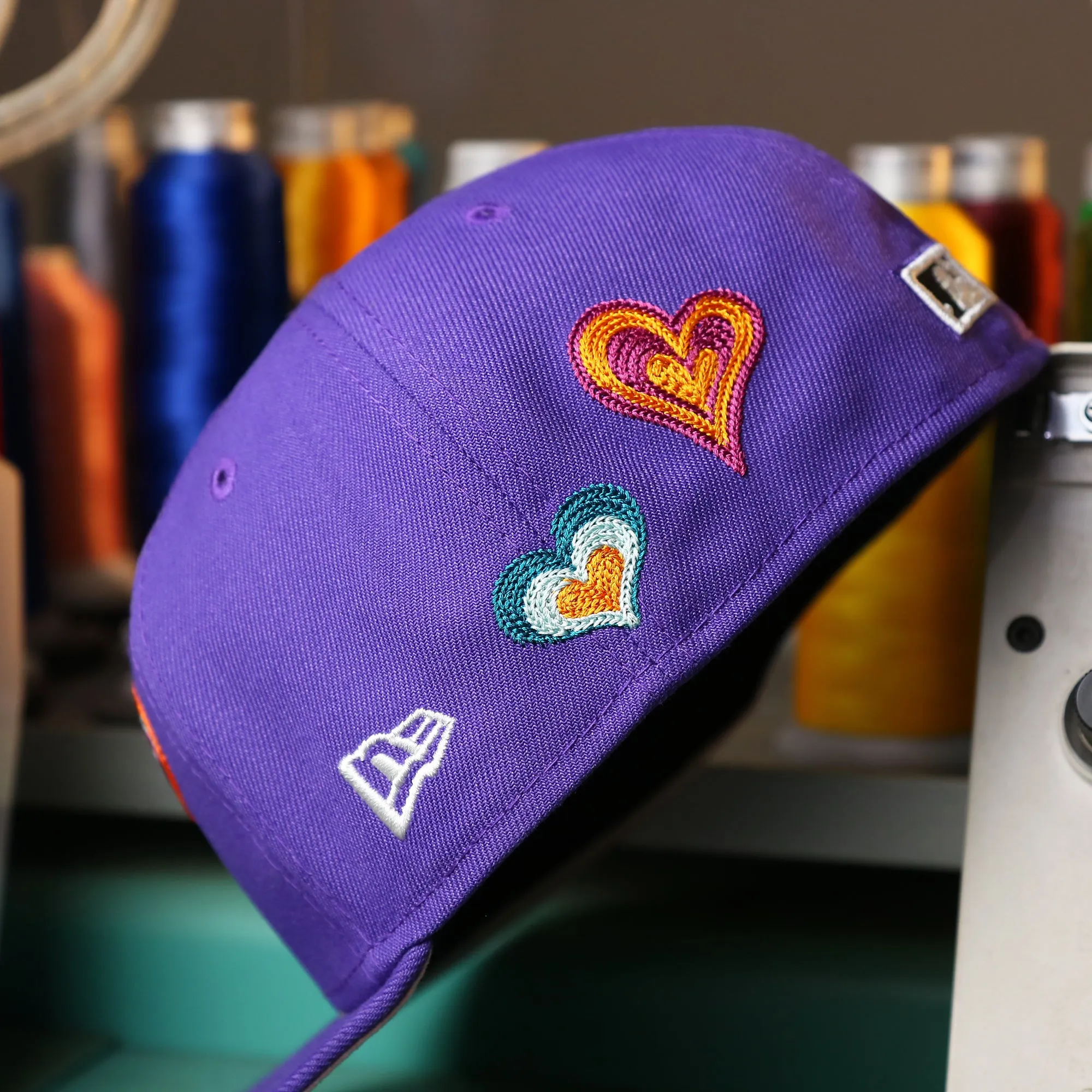 Cooperstown Arizona Diamondbacks All Over Embroidered Chain Stitch Heart Pink Bottom 59Fifty Fitted Cap | Purple 59Fifty Cap