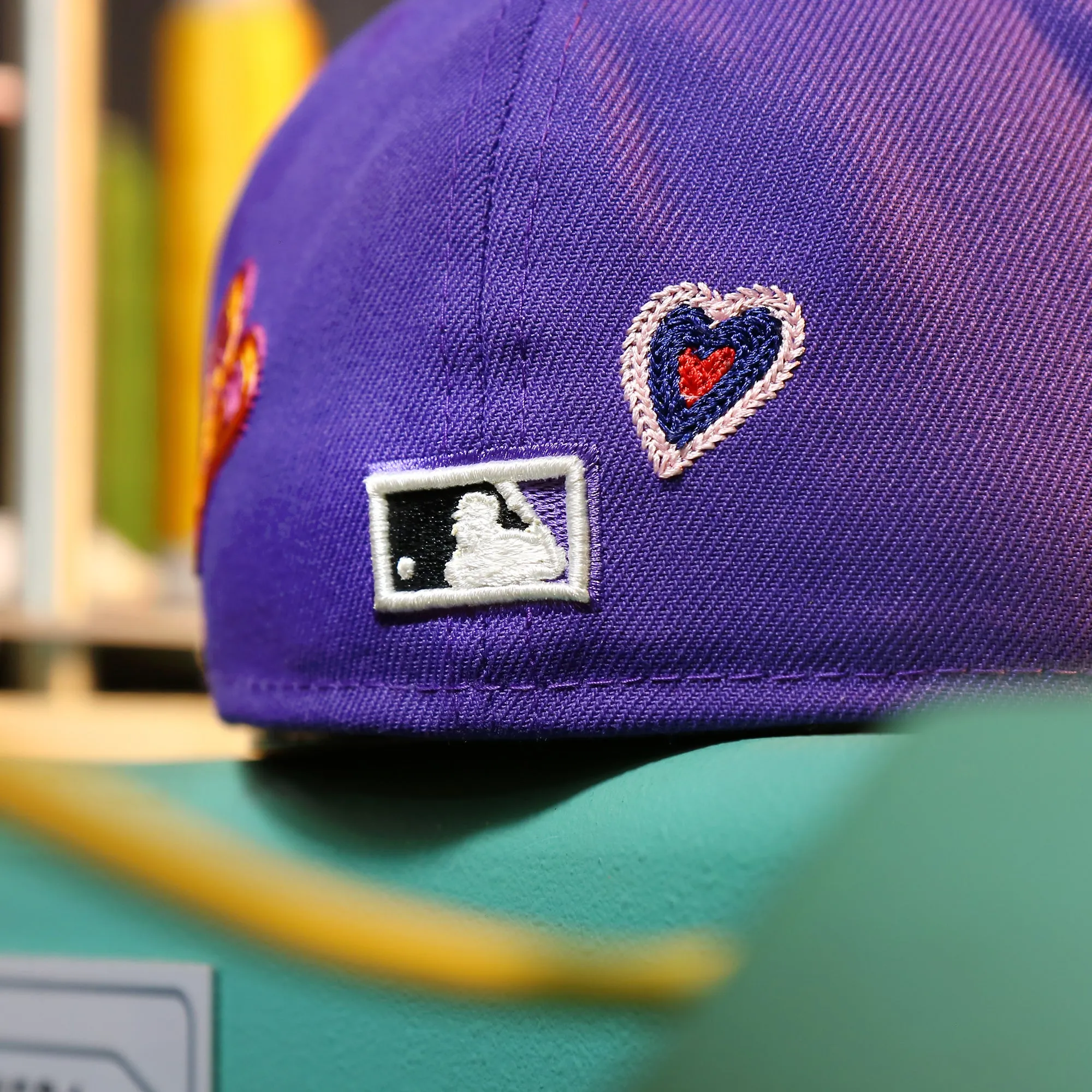 Cooperstown Arizona Diamondbacks All Over Embroidered Chain Stitch Heart Pink Bottom 59Fifty Fitted Cap | Purple 59Fifty Cap