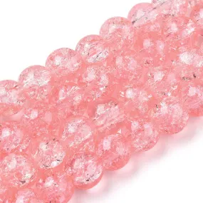 Crackle Glass Beads, Round, Transparent, Salmon Pink, 8mm