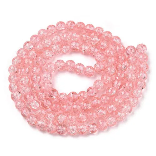 Crackle Glass Beads, Round, Transparent, Salmon Pink, 8mm