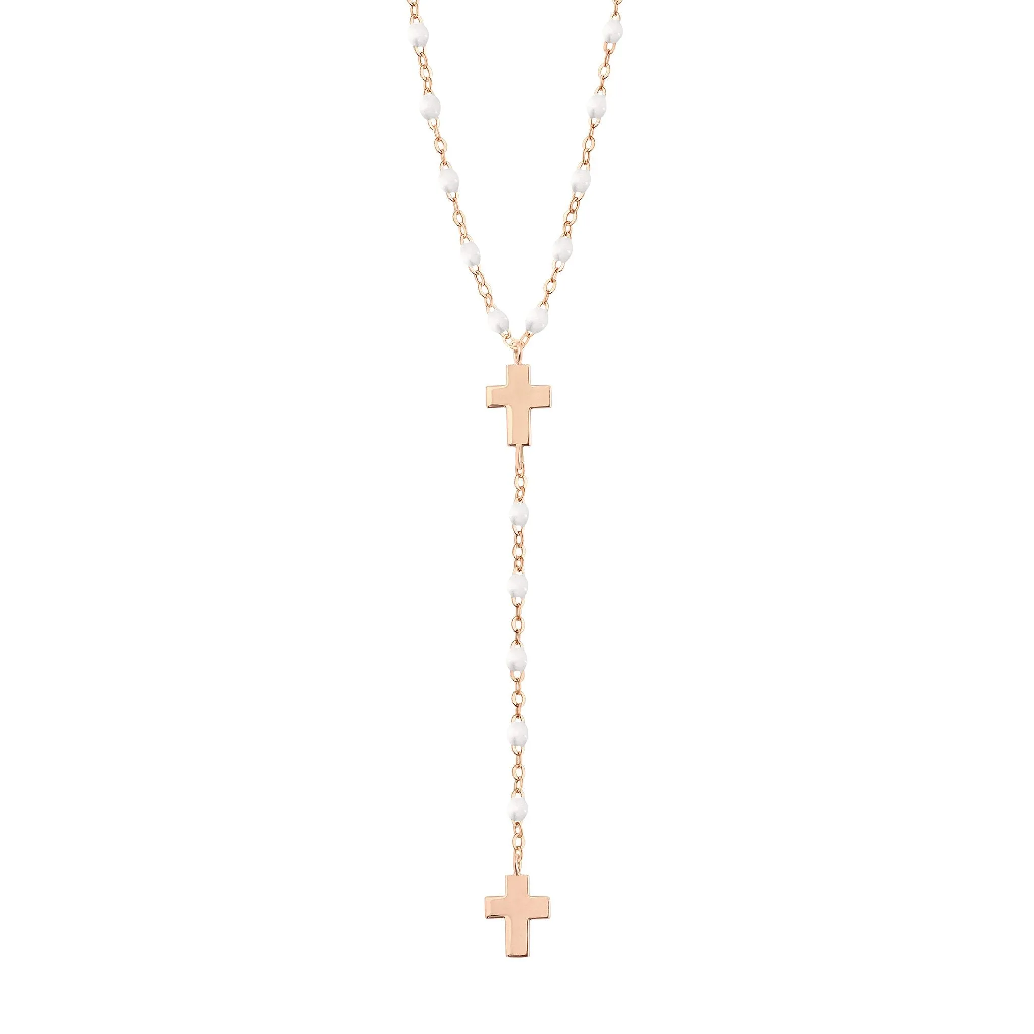 Cross Charm Classic Gigi White rosary, Rose Gold, 16.5