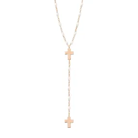 Cross Charm Classic Gigi White rosary, Rose Gold, 16.5